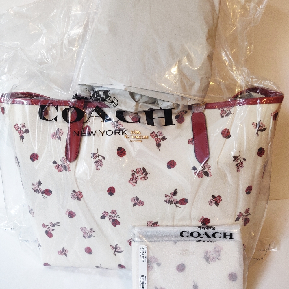 Coach Floral Lady Bug Tote and Wristlet Set